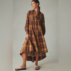 Anthropologie Pilcro Long-Sleeve Tiered High-Low Dress in Dark Orange Size Small